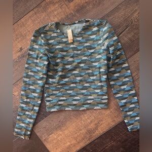 Seea Surf Long Sleeve Cropped Rashguard Top M Geometric Stripe